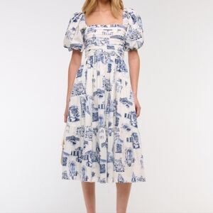 Abercrombie & Fitch Emerson Poplin Puff Sleeve Midi Dress XLT Greek Print